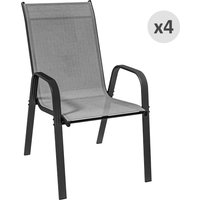 Outsunny Set 4 Stapelbare Gartenstühle mit Armlehnen aus Metall und Atmungsaktivem Netzgewebe, Dunkelgrau   Aosom von Outsunny