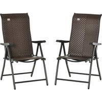 Outsunny Set Gartenstühle 2 Stück aus PE-Rattan und Stahl, Klappbare Gartenstühle mit 7-fach verstellbarer Rückenlehne, Rot und Schwarz   Aosom von Outsunny