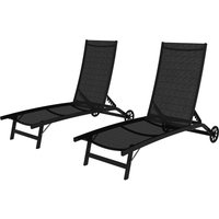 Outsunny Set aus 2 Sonnenliegen Liege mit verstellbarer Rückenlehne aus Aluminium und Textilene mit Rollen Mehrfachpositionen Schwarz   Aosom von Outsunny