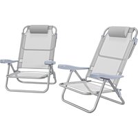 Outsunny Set aus 2 faltbaren Gartenstühlen tragbarer Angelstuhl Campingstuhl mit Kopfstütze 6-stufig verstellbare Rückenlehne - aus Aluminium Maße 62L x 65B x 80H cm grau   Aosom von Outsunny