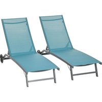 Outsunny Set mit 2 Sonnenliegen Liegestuhl Aluminium und Textilene mit Rollen verstellbarer Rückenlehne max. 150 kg Blau   Aosom von Outsunny