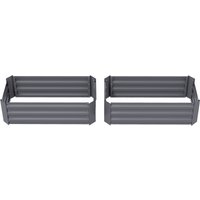 Outsunny Set mit 2 quadratischen Hochbeeten für den Garten 100L x 50B x 30H cm - gewelltes Stahlblech in Grau   Aosom von Outsunny