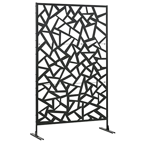 Outsunny Sichtschutzpaneel Balkon dekorativ außen mit geometrischem Muster durchbrochen Stahl 122 x 45 x 198 cm schwarz von Outsunny