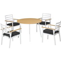 Outsunny Sitzgruppe Garten Balkon für 4 Personen, 1 Tisch, 4 Stühle, wetterbeständig, 105 cm x 105 cm x 74 cm, Braun + Weiß + Grau von Outsunny