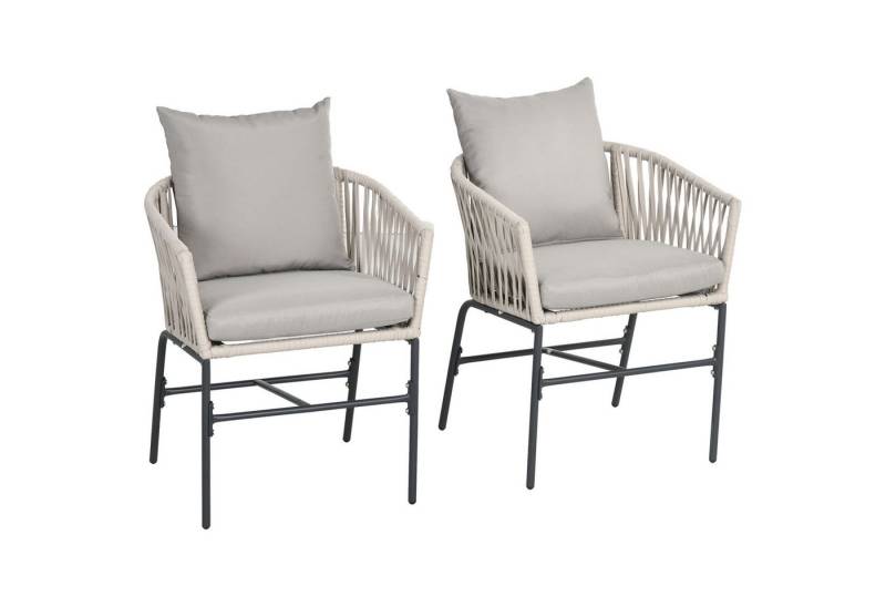 Outsunny Sitzgruppe 2er-Set Gartenstühle mit Kissen Gartensessel Set im Boho-Stil, (Gartenstuhl, 2-tlg., Gartenmöbel), Metallrahmen, 57 x 60 x 71 cm, Beige von Outsunny