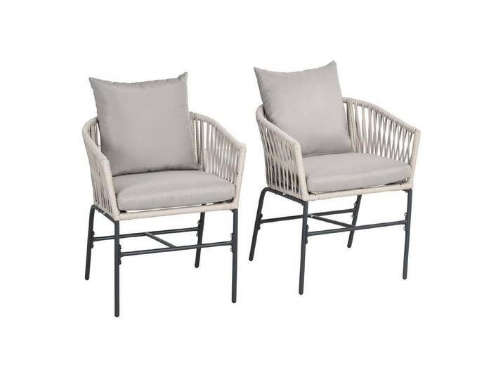 Outsunny Sitzgruppe 2er-Set Gartenstühle mit Kissen Gartensessel Set im Boho-Stil, (Gartenstuhl, 2-tlg., Gartenmöbel), Metallrahmen, 57 x 60 x 71 cm, Beige von Outsunny