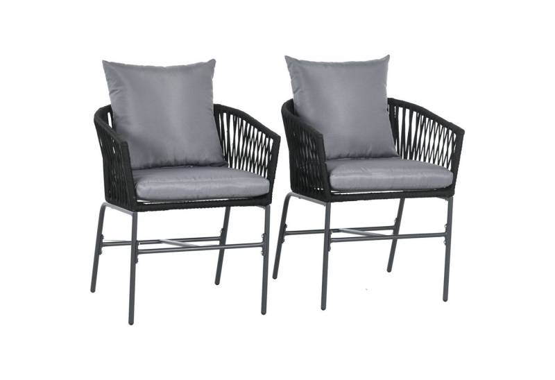 Outsunny Sitzgruppe 2er-Set Gartenstühle mit Kissen Gartensessel Set im Boho-Stil, (Gartenstuhl, 2-tlg., Gartenmöbel), Metallrahmen, 57 x 60 x 71 cm, Schwarz von Outsunny