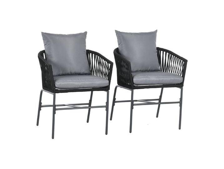 Outsunny Sitzgruppe 2er-Set Gartenstühle mit Kissen Gartensessel Set im Boho-Stil, (Gartenstuhl, 2-tlg., Gartenmöbel), Metallrahmen, 57 x 60 x 71 cm, Schwarz von Outsunny