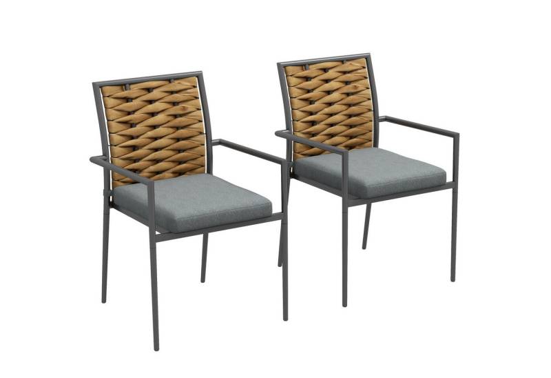Outsunny Sitzgruppe 2er-Set Rattan Gartenstuhl Stapelbarer Gartensessel mit Kissen, (Gartenstuhl, 2-tlg., Balkonstuhl), für Terrasse, Stahl, 57 x 58 x 87 cm, Mehrfarbig von Outsunny