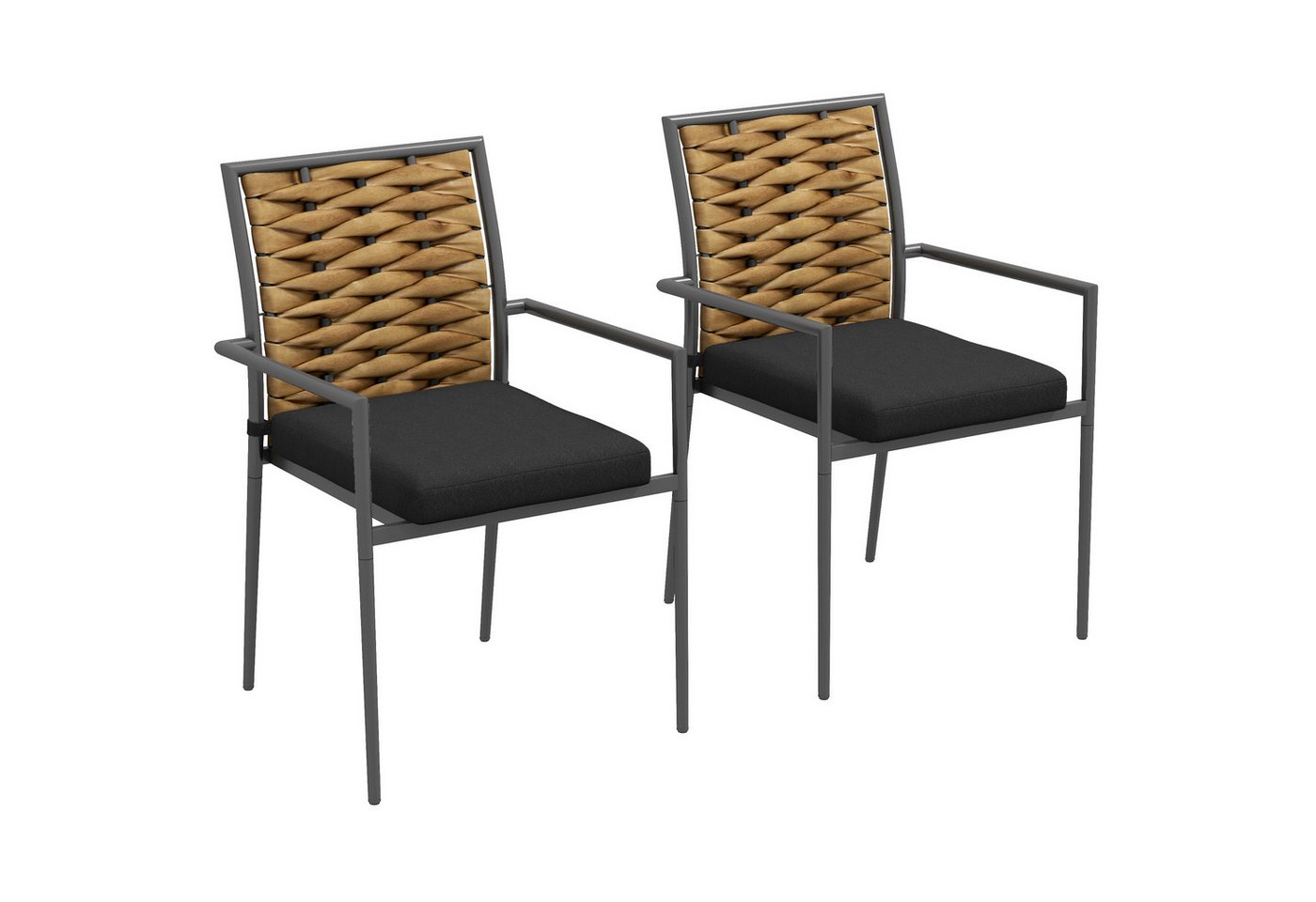 Outsunny Sitzgruppe 2er-Set Rattan Gartenstuhl Stapelbarer Gartensessel mit Kissen, (Gartenstuhl, 2-tlg., Balkonstuhl), für Terrasse, Stahl, 57 x 58 x 87 cm, Mehrfarbig von Outsunny