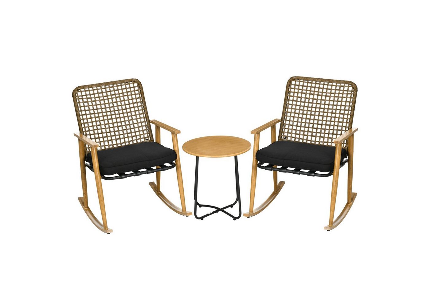 Outsunny Sitzgruppe 3-tlg. Gartenmöbelset mit Sitzauflagen in Rattanoptik, (Set, 3-tlg., Gartenmöbel-Set), 1 Tisch mit 2 Stühlen von Outsunny