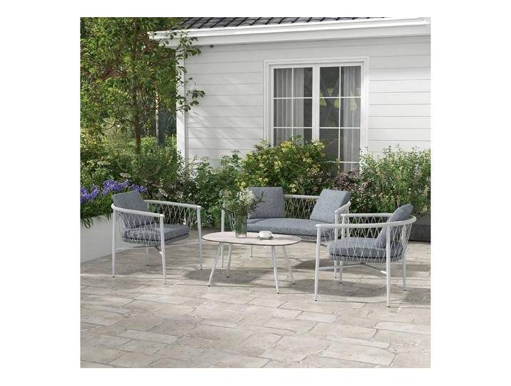 Outsunny Sitzgruppe 4 tlg. Rattan Gartenmöbel-Set mit 1 Couchtisch, 2 Sessel, 1 Doppelsofa, (Sitzgarnitur, 4-tlg., Gartengarnitur), für Garten, Terrasse, Stahl von Outsunny