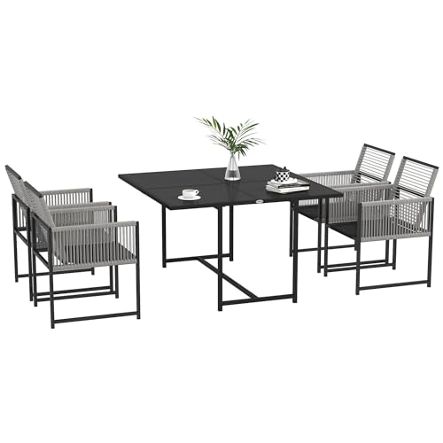 Outsunny Sitzgruppe 5 TLG. Esszimmergruppe für 4 Personen Esstisch mit 4 Stühlen Essgruppe mit Klappstühle Balkonmöbel mit Stahlgestell Gartenmöbel Küchentisch-Set für Balkon, Terrasse Schwarz von Outsunny