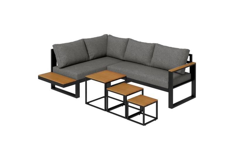 Outsunny Sitzgruppe 5tlg. Gartenmöbel-Set Gartengarnitur mit Ecksofa Doppelsofa Couchtisch, (Gartenlounge-Set, 5-tlg., Balkonmöbel-Set), für Terrasse, Balkon, Dunkelgrau von Outsunny