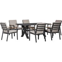 Outsunny Gartenmöbel-Set für 6 Personen, 6 Stühle, 1 Tisch, wetterbeständig, 175 cm x 92,5 cm x 73 cm, Schwarz + Grau von Outsunny