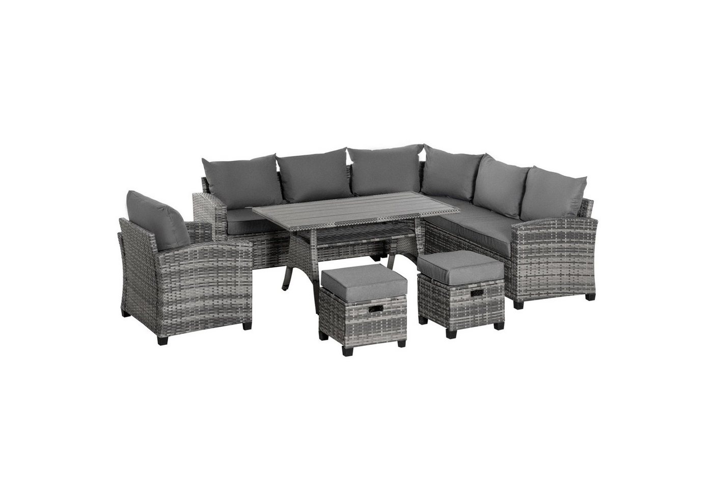Outsunny Sitzgruppe 7-TLG. Luxus Polyrattan Gartenmöbel Set mit Beistelltisch Sitzkissen, (Garten-Set, 7-tlg., Gartengarnitur), Grau 136B x 65T x 71H cm von Outsunny