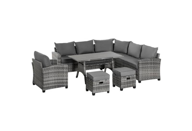 Outsunny Sitzgruppe 7-TLG. Luxus Polyrattan Gartenmöbel Set mit Beistelltisch Sitzkissen, (Garten-Set, 7-tlg., Gartengarnitur), Grau 136B x 65T x 71H cm von Outsunny