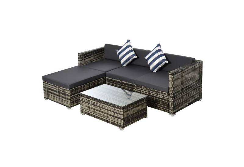 Outsunny Sitzgruppe Garten-Set Loungeset Loungemöbel mit Kissen, (Gartenmöbel Set, 5-tlg., Gartenmöbel Set), Bequeme Rattan Set, Wetterbeständige Geflecht von Outsunny