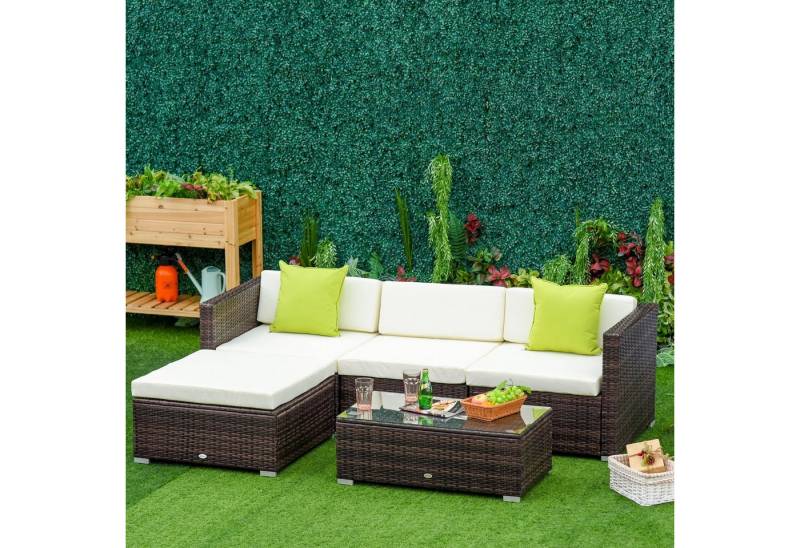 Outsunny Sitzgruppe Garten-Set Loungeset Loungemöbel mit Kissen, (Gartenmöbel Set, 5-tlg., Gartenmöbel Set), Bequeme Rattan Set, Wetterbeständige Geflecht von Outsunny