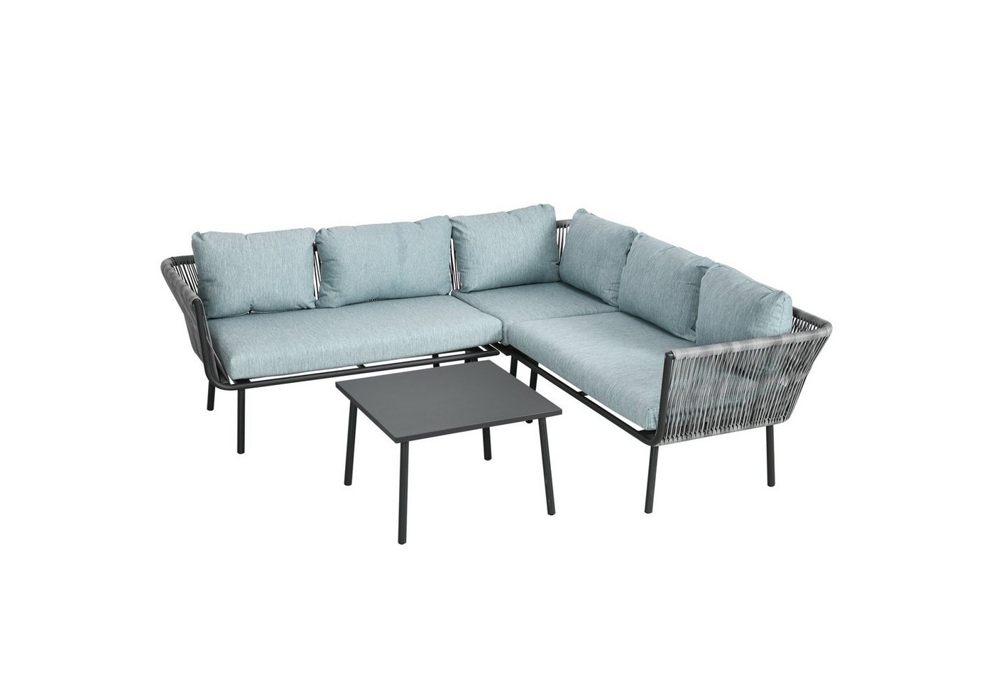 Outsunny Sitzgruppe Gartengarnitur mit 2 Doppelsofas, 1 Ecksofa, 1 Couchtisch, (Gartenmöbel-Set, 4-tlg., Sitzgarnitur), Grau, Blau 120L x 71B x 65H cm von Outsunny