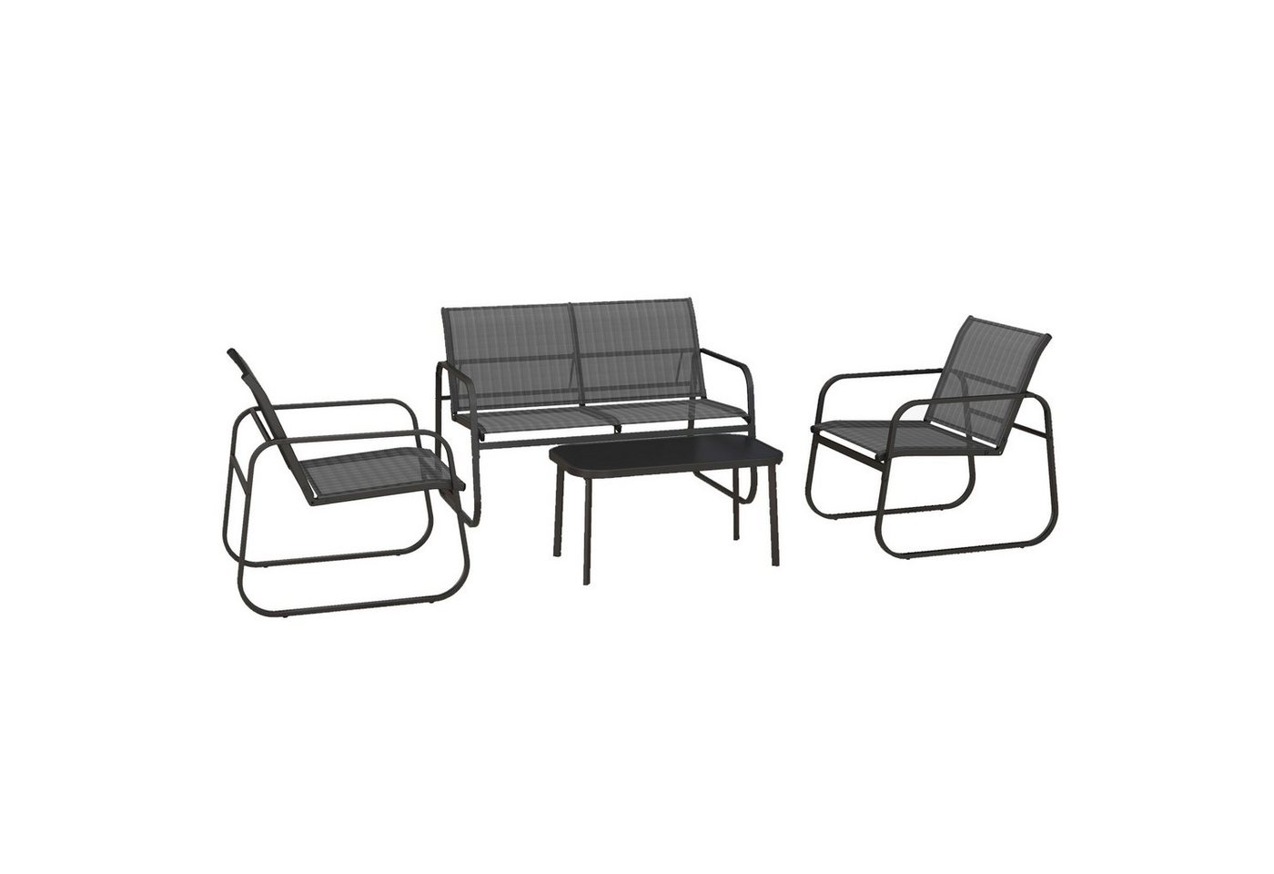 Outsunny Sitzgruppe Gartenmöbel-Set 4-tlg. Gartengarnitur mit Zweisitzer Stühle Couchtisch, (Balkonmöbel-Set, 4-tlg., Sitzgarnitur), für Terrasse, Mesh, Schwarz von Outsunny