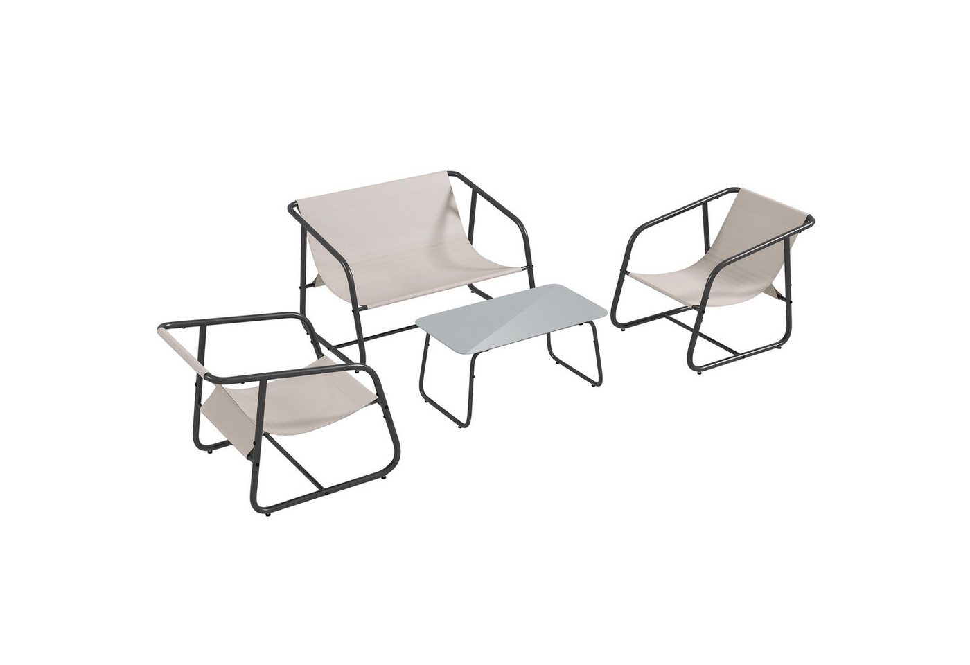 Outsunny Sitzgruppe Gartenmöbel-Set mit 2 Sesseln, 1 Zweisitzer, 1 Couchtisch, (Gartensitzgruppe, 4-tlg., Gartengarnitur), für Balkon, Terrasse, Mesh, Creme von Outsunny