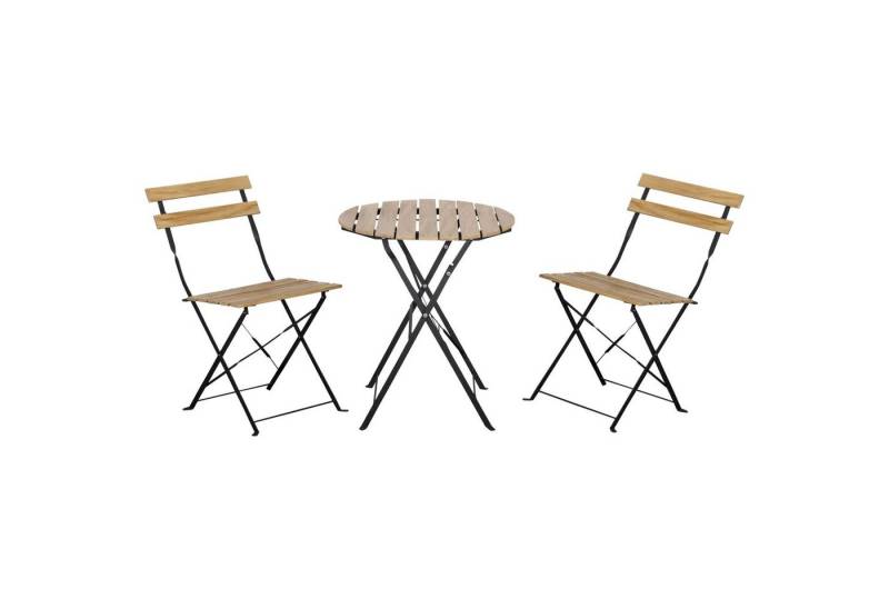 Outsunny Sitzgruppe Bistroset Klappbar, (Gartenset, 3-tlg., Balkonset), Metall Kiefernholz Natur von Outsunny