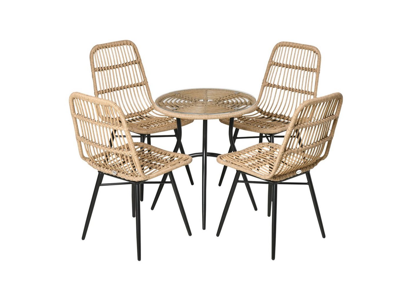 Outsunny Sitzgruppe Polyrattan Esstisch mit 4 Stühlen Gartensitzgruppe mit Beistelltisch, (Essgruppe, 5-tlg., Gartenmöbel Set), Gartenset Outdoor Metall Natur von Outsunny