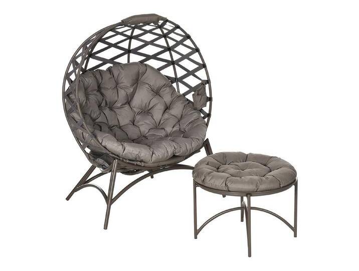 Outsunny Sitzgruppe Gartenstuhl-Set, (Set, 2-tlg., Gartenstuhl-Set), Korbstuhl mit 2-in-1-Hocker, braun von Outsunny