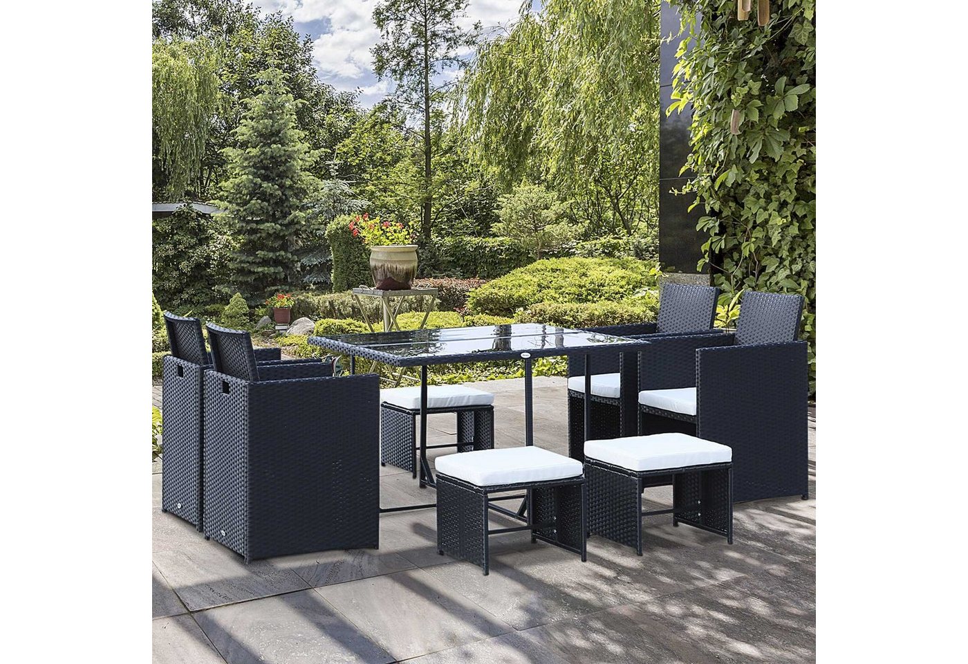 Outsunny Sitzgruppe Mit Kissen 109 x 109 x 72 cm, (Gartenset, 9-tlg., Sitzgruppe), Mit Kissen von Outsunny