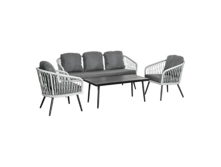 Outsunny Sitzgruppe Polyrattan Gartenmöbel, (Polyrattan Gartenmöbel, 4-tlg., Polyrattan Gartenmöbel), Tisch mit 3 Stühlen, grau von Outsunny