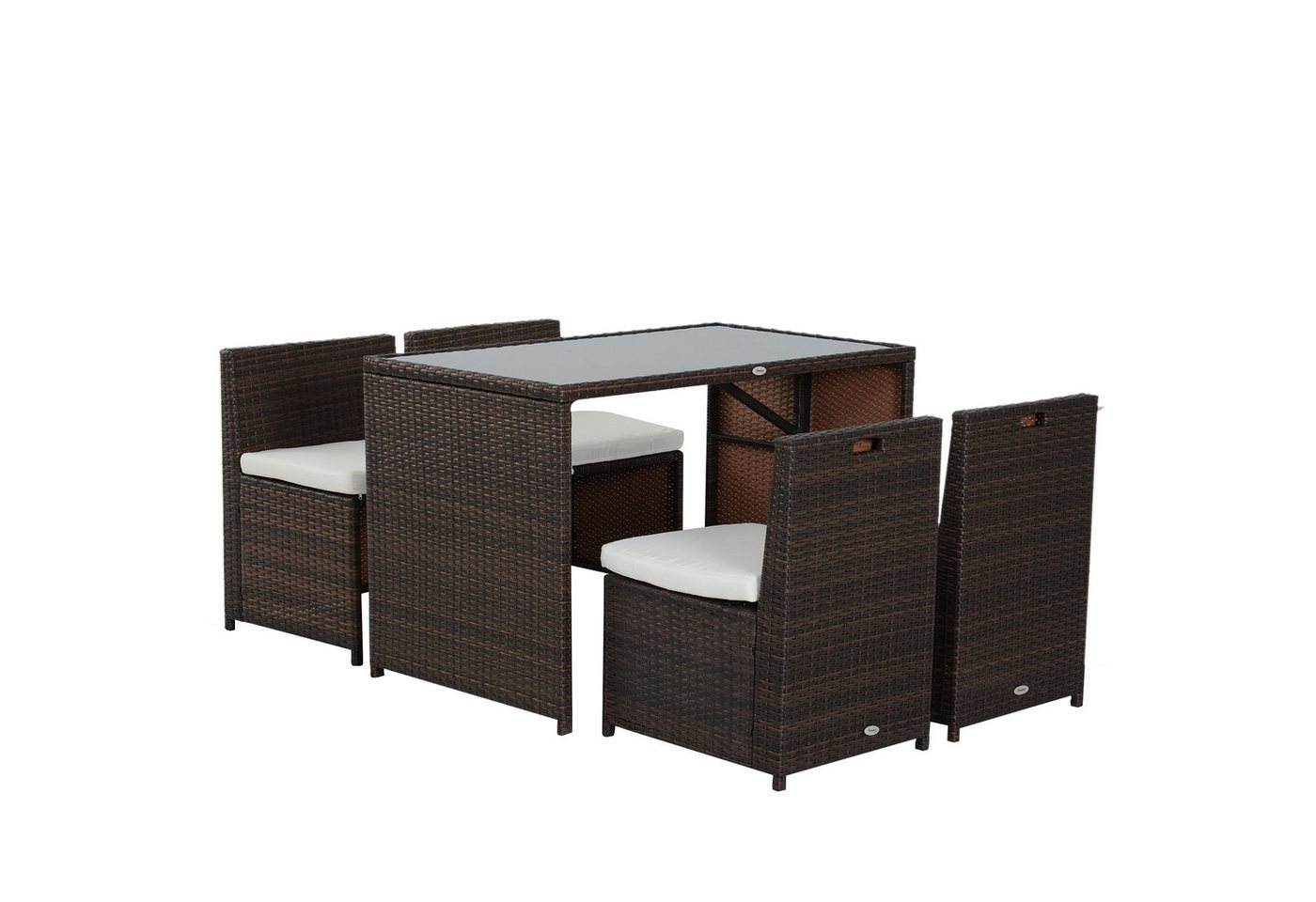 Outsunny Sitzgruppe Polyrattan Gartenmöbel, (Polyrattan Gartenmöbel, 5-tlg., Polyrattan Gartenmöbel), Gartenset Sitzgruppe Stahl Braun von Outsunny