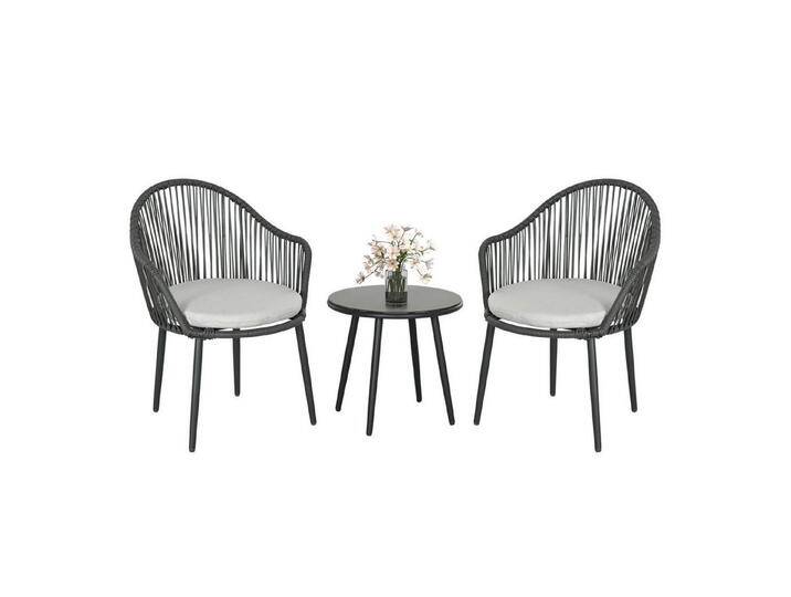 Outsunny Sitzgruppe Rattan Gartenmöbel-Set mit 2 Gartenstühlen, Beistelltisch, (Sitzgarnitur, 3-tlg., Gartengarnitur), für Balkon, Terrasse, Stahl von Outsunny