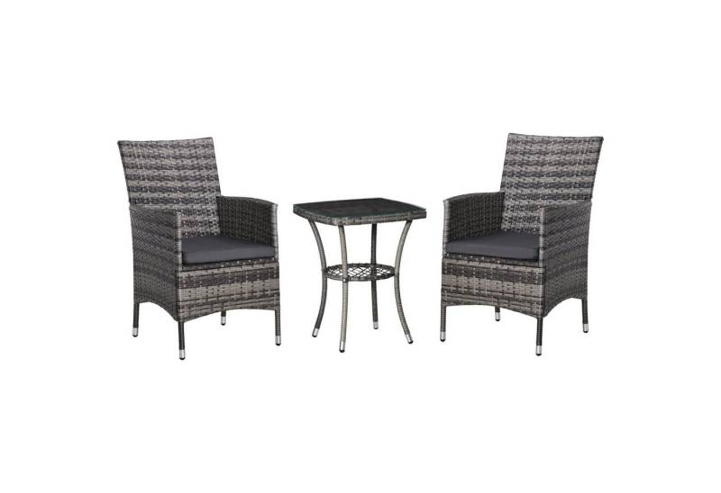 Outsunny Sitzgruppe Rattan Gartenmöbel Set mit Beistelltisch Bistroset, (Sitzgarnitur, 3-tlg., Gartenmöbel Set), Dunkelgrau 60 x 58,5 x 89,5 cm von Outsunny