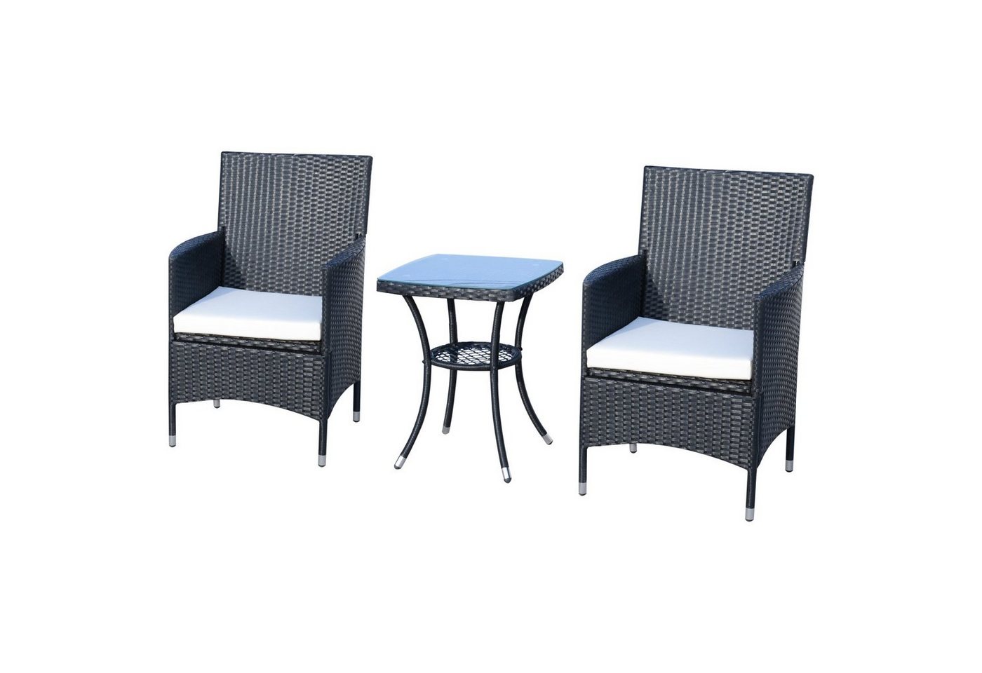 Outsunny Sitzgruppe mit Beistelltisch, (Sitzgarnitur, 3-tlg., Gartenmöbel Set), Schwarz 60 x 58,5 x 89,5 cm von Outsunny