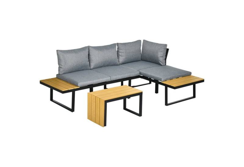 Outsunny Sitzgruppe mit Sitzkissen, Gartenlounge-Set mit Ecksofa, (Gartenmöbel, 3-tlg., Balkonmöbel), Gartenlounge-Set von Outsunny