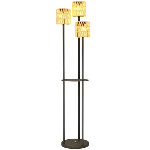 Outsunny Solar Stehlampe Rattan Solarlampen mit Lichtsensor 3 Lichte Regal Solarleuchte im Boho-Stil IP44 Wasserdichte Solarlampe Outdoor Lampe Solarlaterne für Garten Balkon Außen Rasen Ø37 x 144H cm von Outsunny