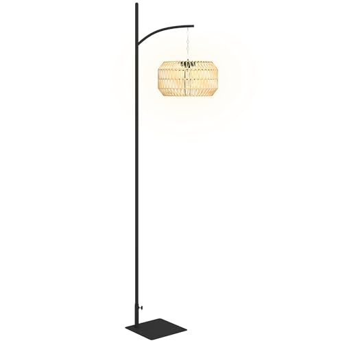 Outsunny Solar Stehlampe Rattan Solarlampen mit Lichtsensor Automatische Solarleuchte im Boho-Stil IP44 Wasserdichte Solarlampe Outdoor Lampe Solarlaterne für Garten Balkon Außen Rasen Hof von Outsunny