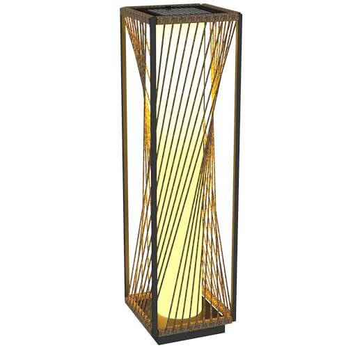 Outsunny Solar Stehlampe Rattan mit Lichtsensor 25 LEDs Solarlampen im Boho-Stil IP44 Wasserdichte Solarleuchte Solarlampe Outdoor Lampe Akku Solarlaterne für Garten Balkon Außen Rasen Hof von Outsunny