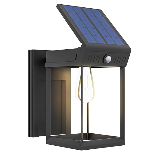 Outsunny Solar Wandleuchte, LED Außenleuchte Gartenleuchte mit Warmweißes Licht, Verstellbar Helligkeit, Lichtsensor, für Garten, Terrasse, IP44 Wasserdicht, Schwarz von Outsunny