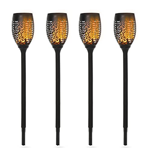 Outsunny Solarleuchte, Gartenlicht, 4er-Set Lampe, 6–8 h, IP44 Wasserfest, Kunststoff, Schwarz, Ø12 x H72 cm von Outsunny