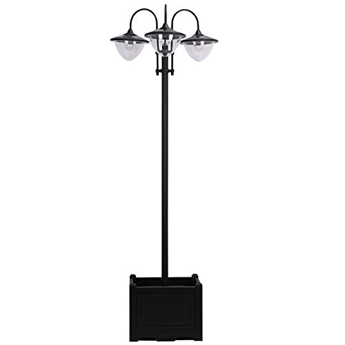 Outsunny Solar Laterne 3er Set Stehleuchte aus Metall, Gartenlaterne mit Lichtsteuerung, 189 cm hoch, Windlicht Außenleuchte, Wasserdicht IP44 mit Blumentopf-Basis für Garten Balkon Deko Schwarz von Outsunny