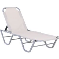 Outsunny Sonnenliege  Strandliege mit 5-stufiger Verstellbarkeit, Alu Rahmen & Texteline, Beige, 163x58,5x91cm  Aosom.de von Outsunny