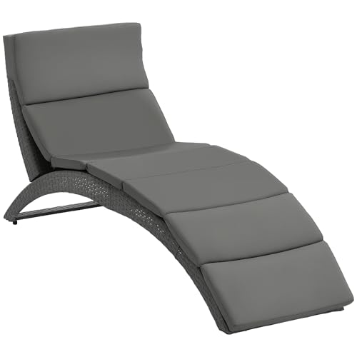 Outsunny Sonnenliege, faltbar, Gartenliege mit Matratze, hoher Komfort, aus Metall und Polyrattan – Grau Outsunny Sonnenliege, faltbar, Gartenliege mit Matratze, hoher Komfort, aus Metall und Polyrattan – Grau von Outsunny