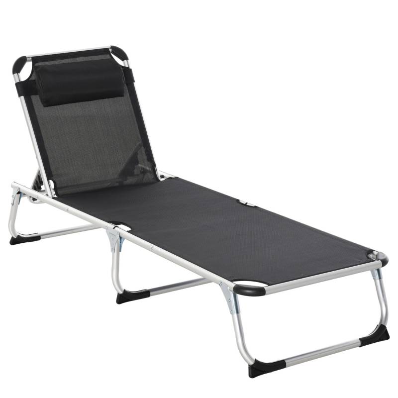 Outsunny Sonnenliege Faltbar Gartenliege mit Kopfkissen Verstellbar Schwarz von Outsunny