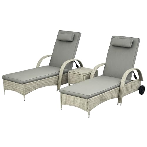 Outsunny Sonnenliege Gartenliege Tisch 3er-Set Gartenmöbel, Polyrattan+Metall Grau Outsunny Sonnenliege Gartenliege Tisch 3er-Set Gartenmöbel, Polyrattan+Metall Grau von Outsunny
