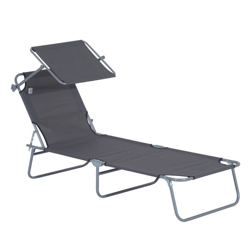 Outsunny Sonnenliege Klappbar Gartenliege mit Dach bis 120 kg Belastbar Grau von Outsunny