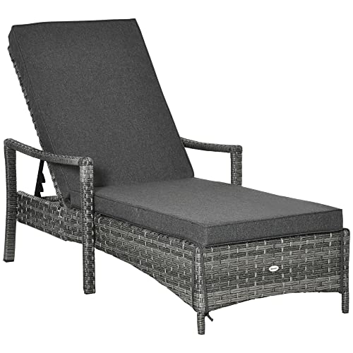 Outsunny Sonnenliege Polyrattan Gartenliege Rattanliege Gartenmöbel Liege mit Polsterauflage 4 Stufen verstellbar Grau 192 x 62,5 x 52,5 cm Outsunny Sonnenliege Polyrattan Gartenliege Rattanliege Gartenmöbel Liege mit Polsterauflage 4 Stufen verstellbar Grau 192 x 62,5 x 52,5 cm von Outsunny