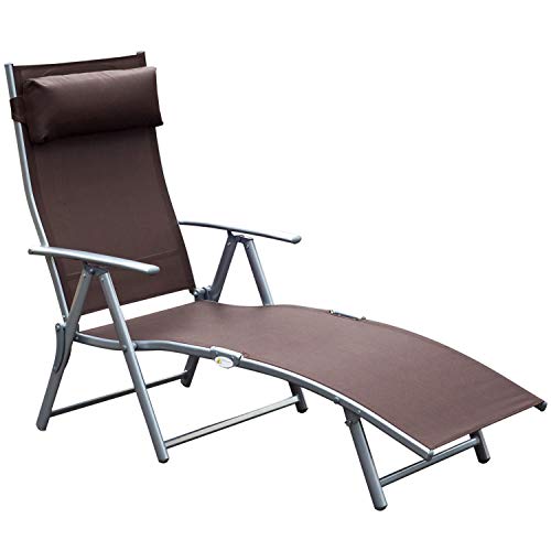 Outsunny Sonnenliege Strandliege Gartenliege Relaxliege klappbar mit Kissen Strand Metall+Stoff Braun 137 x 63,5 x 100,5 cm Outsunny Sonnenliege Strandliege Gartenliege Relaxliege klappbar mit Kissen Strand Metall+Stoff Braun 137 x 63,5 x 100,5 cm von Outsunny