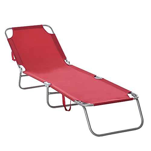 Outsunny Sonnenliege klappbar Gartenliege, Liegestuhl mit 5-Fach verstellbare Rückenlehne, wetterfeste Campingliege, Gartenstuhl bis 120 kg belastbar, für Garten Urlaub Outdoor Strand Pool, Weinrot von Outsunny